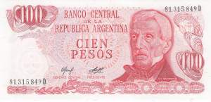 Argentinien p302b-2 D 100 Pesos 1976